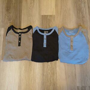 3-Pack American Heaven Men's Size L Long-Sleeve Casual Raglan Henley T-Shirts